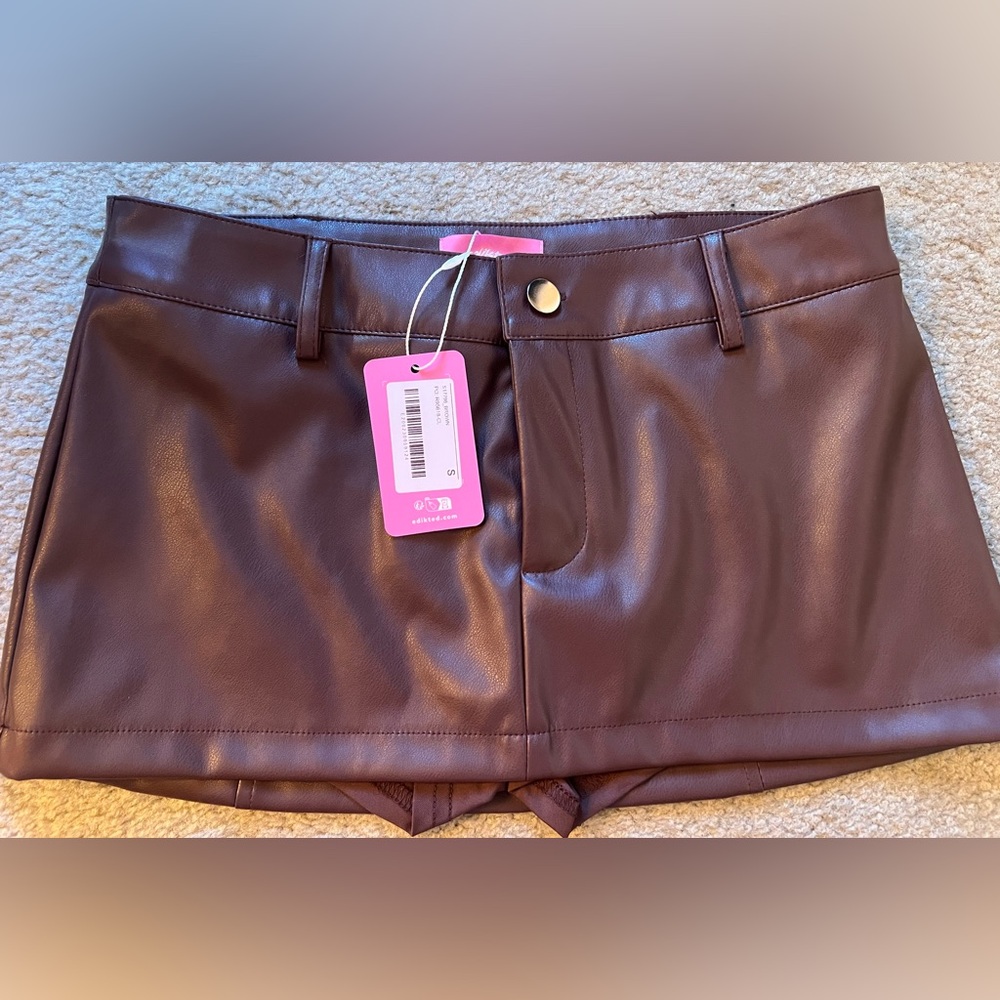 Edikted Dark Brown Faux Leather Shorts